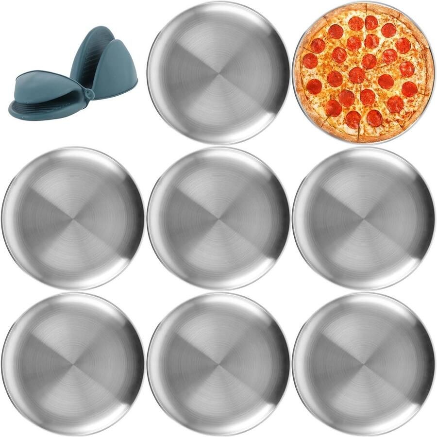 Ronde pizza plaat van roestvrij staal 30 cm 8 stukken hittebestendig tot 400 °C ideaal voor oven en vaatwasser perfect voor het bakken van pizza's