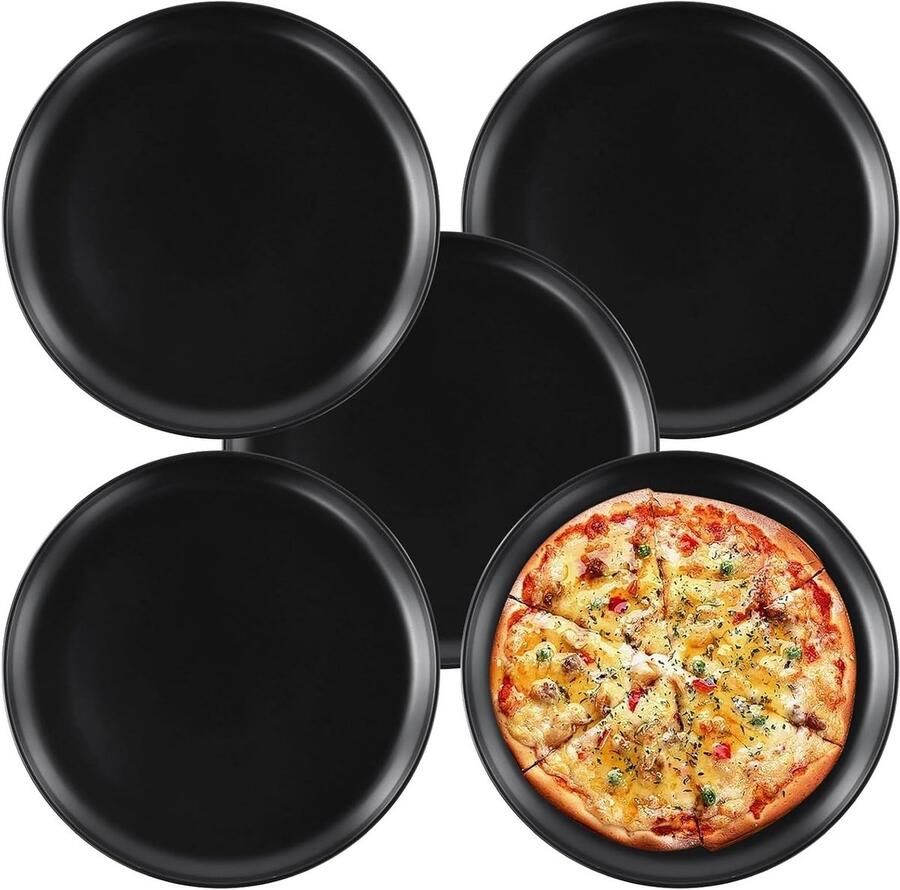 Ronde Pizza Plate 30 cm van RVS Zwart Ideaal voor Bakken en Serveren Set van 5 Stuks