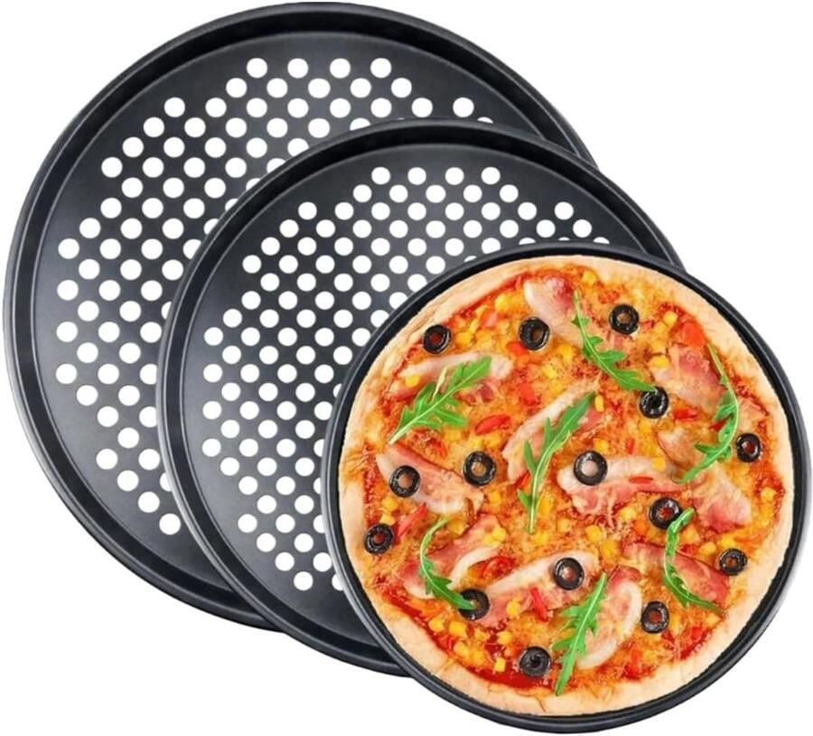 Ronde Pizza Plate Set van 3 Perforated en Heat Resistant Ideaal voor Perfecte Pizza's Ø 32 cm