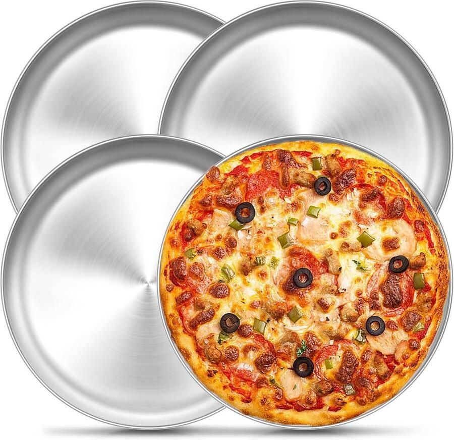 Pizza Platen Set Bakplaten Pizzavorm Pizza Bakken Roestvrij Staal 30 cm Set van 4 Zilverkleurig