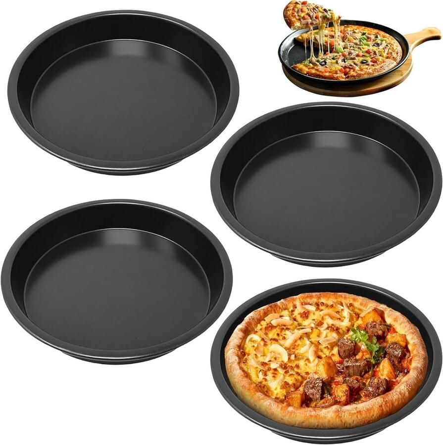 Ronde Pizza Plate Set van 4 Stuks 20 cm Anti-aanbak Coating Ideaal voor Pizza Taarten en Quiches