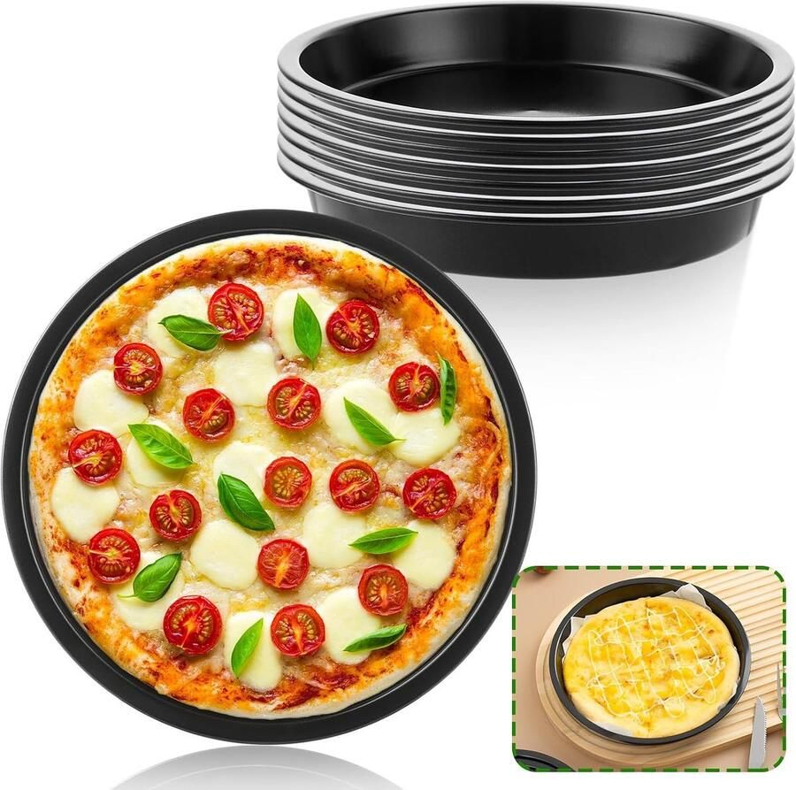 Ronde Pizza Plate van 15 cm van RVS met Antiaanbaklaag Ideaal voor Pizza Taart en Flammkuchen Set van 8 Stuks