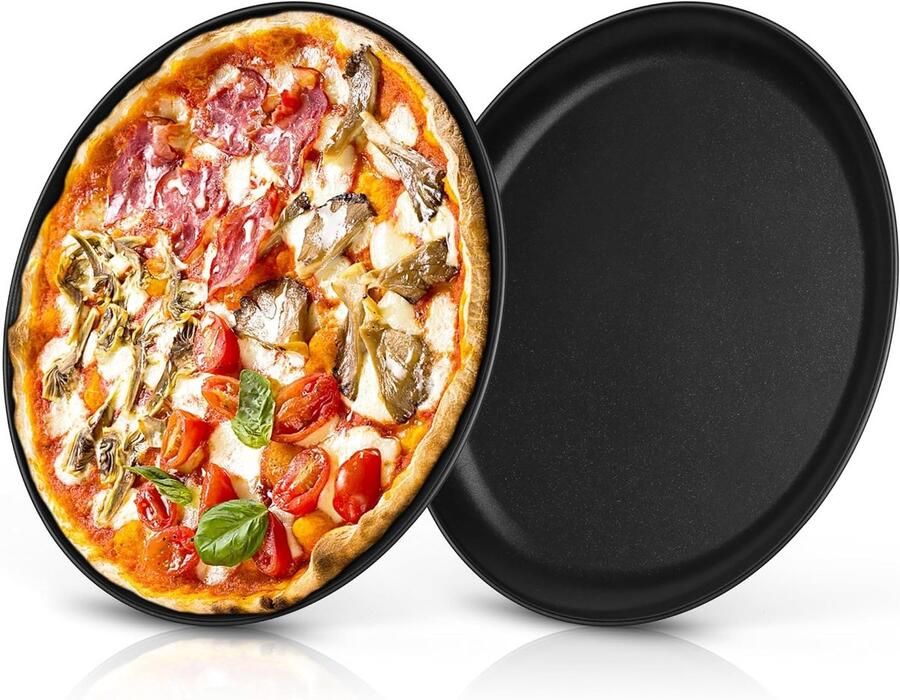 Ronde Pizza Plate van 30 cm Set van 2 Roestvrij Staal Antiaanbaklaag Ideaal voor Bakken en Serveren Gezond en Duurzaam