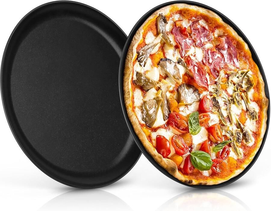 Ronde Pizza Plate van 30 cm Set van 2 Roestvrij Staal Antiaanbaklaag Ideaal voor Bakken en Serveren van Pizza's Gezond en Duurzaam