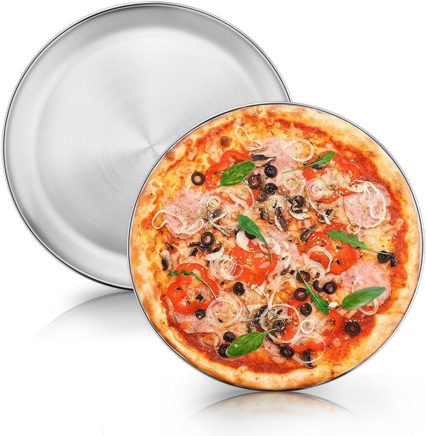 Ronde Pizza Plate van 30 cm Set van 2 RVS Bakplaten voor Gezond Bakken en Serveren van Pizza Flammkuchen en Snacks Vaatwasserbestendig en Duurzaam