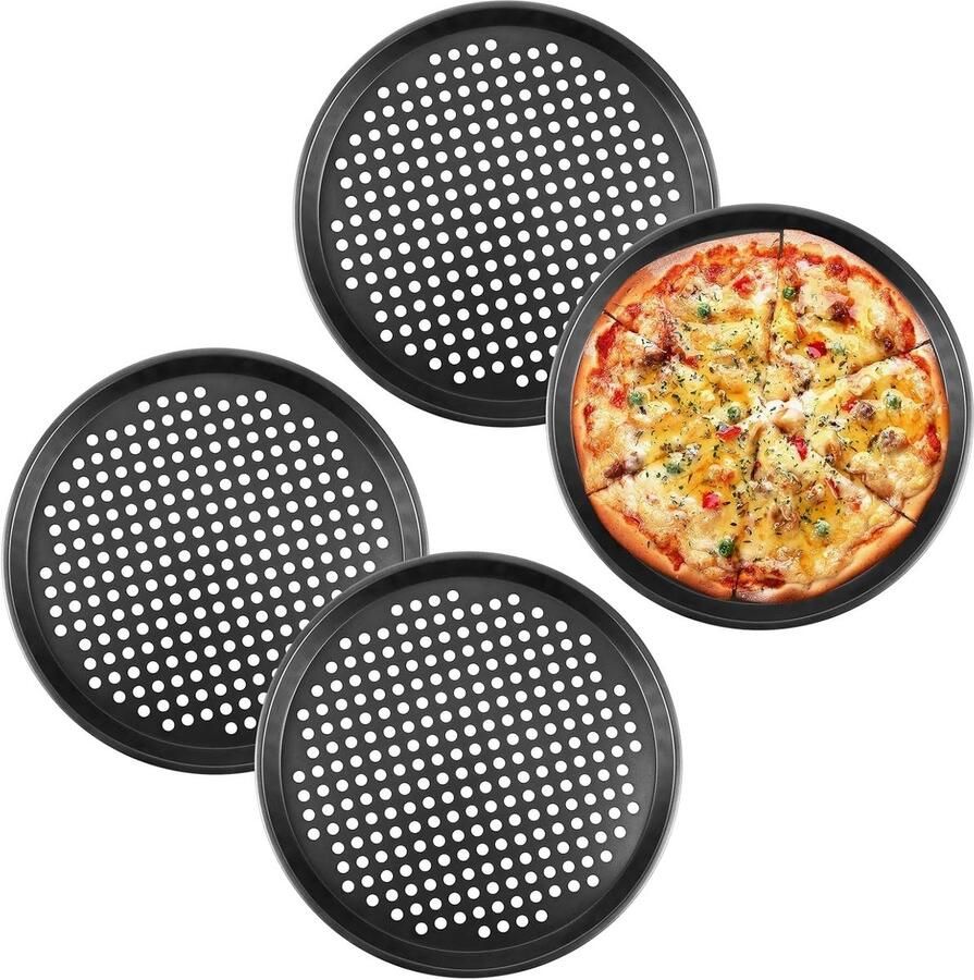 Ronde Pizza Plate van 32 cm met Antiaanbaklaag en Perforaties Ideaal voor Perfecte Pizza's Set van 4 Stuks