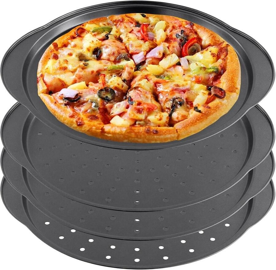 Ronde Pizza Plate van 32 cm met Handvat en Gaten Perforated Carbon Staal voor Perfecte Pizza's en Bakresultaten