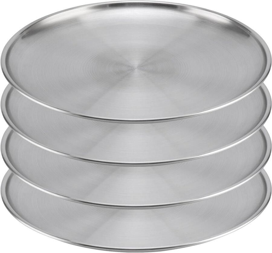 Ronde pizza platen set van 4 stuks 26 cm geschikt voor oven kamperen en buitenactiviteiten ideaal voor feesten en picknicks