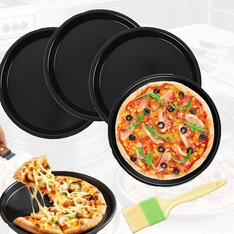 Ronde pizza platen van roestvrij staal met olieborstels voor pizza koekjes en brood 16 5 cm en 15 5 cm
