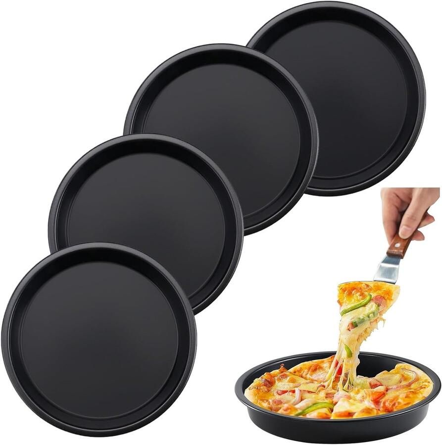 Ronde Pizza Schalen 18 cm van Koolstofstaal met Antiaanbaklaag voor Pizza Flammkuchen en Taart Set van 4
