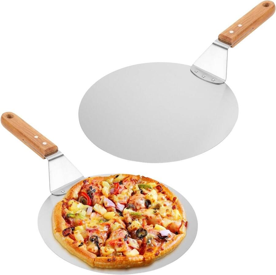 Ronde Pizza Schep van RVS met Houten Handvat 25 cm Ideaal voor Pizza Brood en Gebak