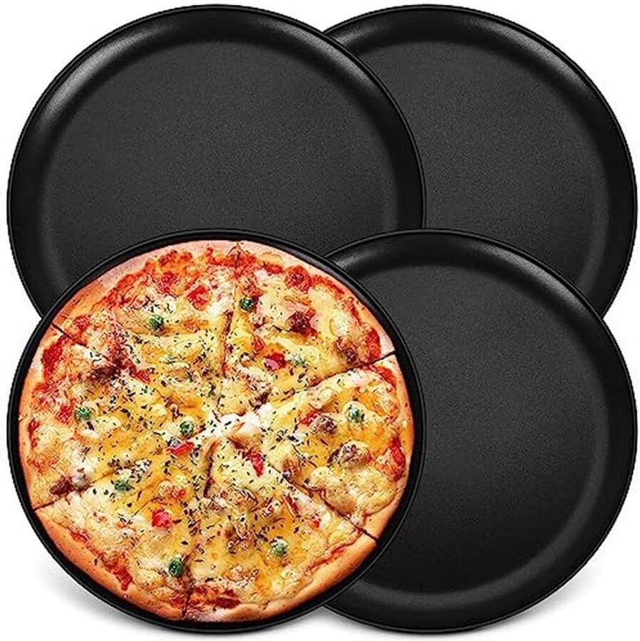 Ronde Pizzaplaat Set van 4 30 cm Antiaanbak Bakvormen voor Gezond Bakken en Serveren