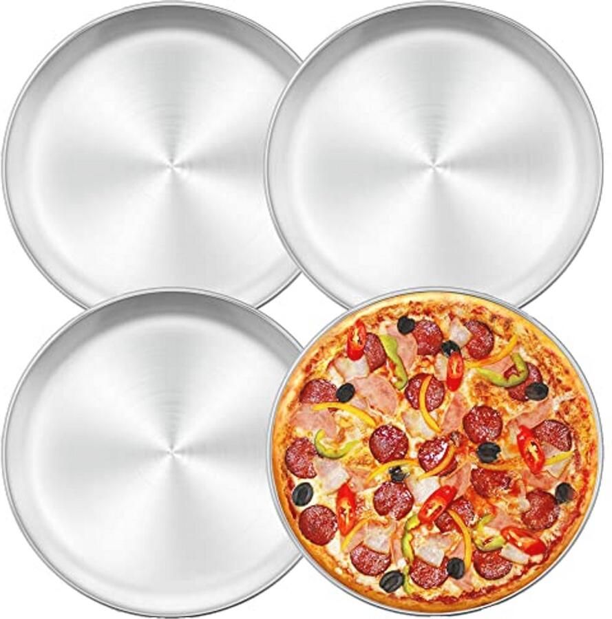 Ronde Pizzaplaat Set van 4 30 cm Roestvrij Staal voor Oven Bakken en Serveren Duurzaam Vaatwasmachinebestendig