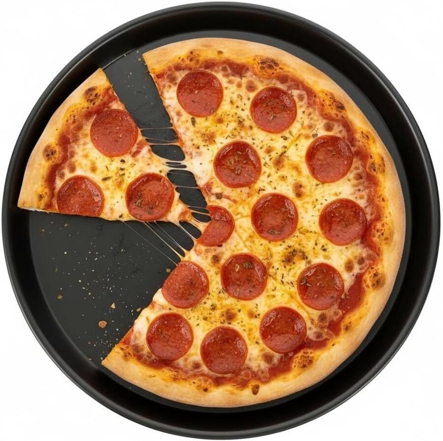 Ronde pizzaplaat van licht metaal met antiaanbaklaag 32 cm ideaal voor knapperige pizza's bakken en dagelijks gebruik in de keuken