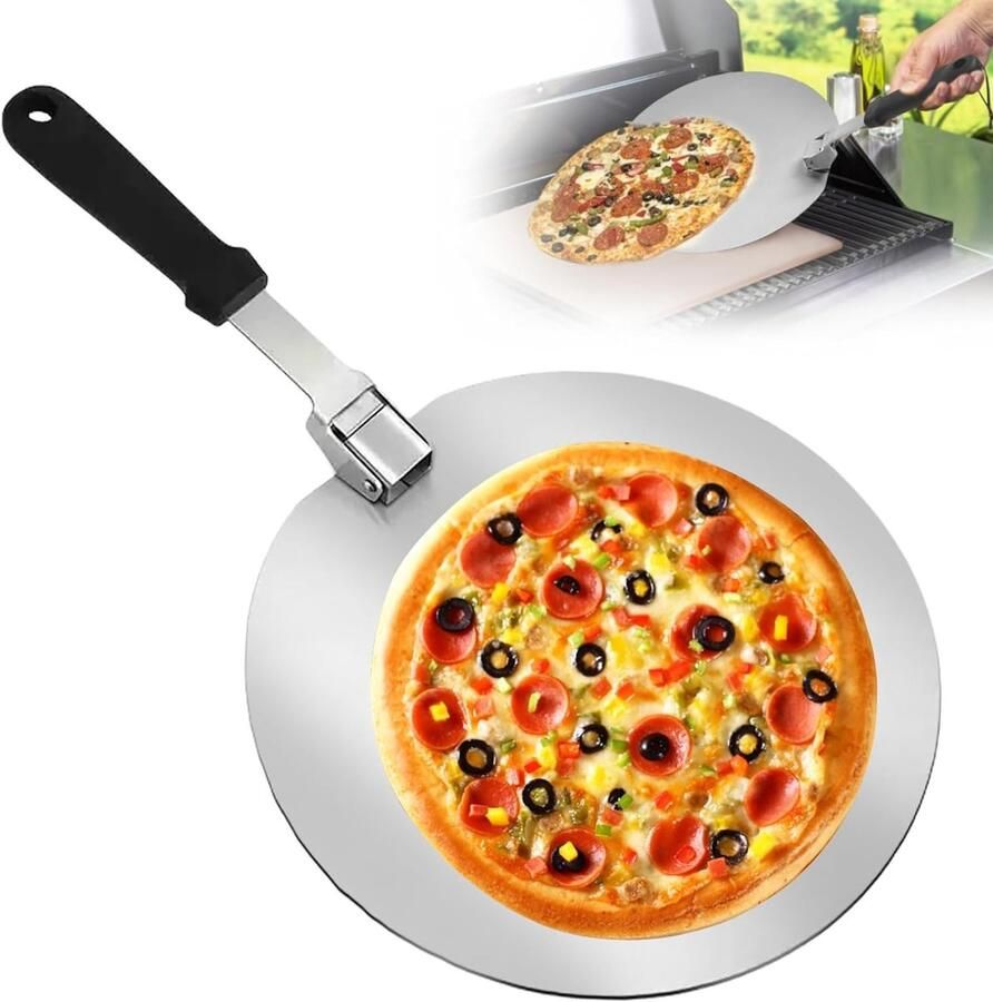 Ronde Pizzaschop 30 cm van RVS met Opvouwbare Handgreep voor Pizza Brood en Deeg