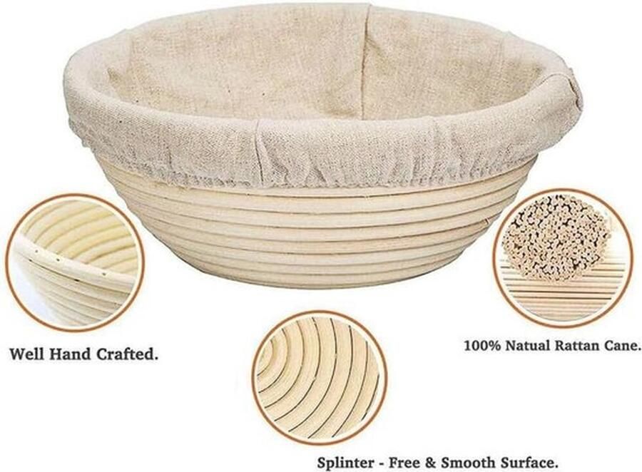 Ronde Rijsmand voor Brooddeeg 18 x 9 cm Rieten Mand met Linnen Inlegger