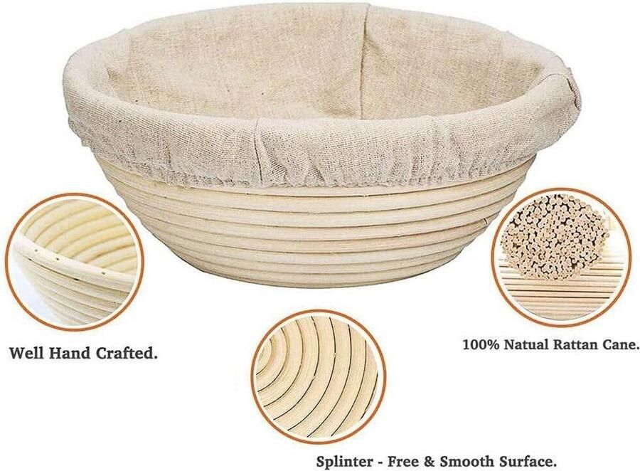 Ronde Rijsmand voor Brooddeeg 18 x 9 cm Wicker Mand met Linnen Inlegger