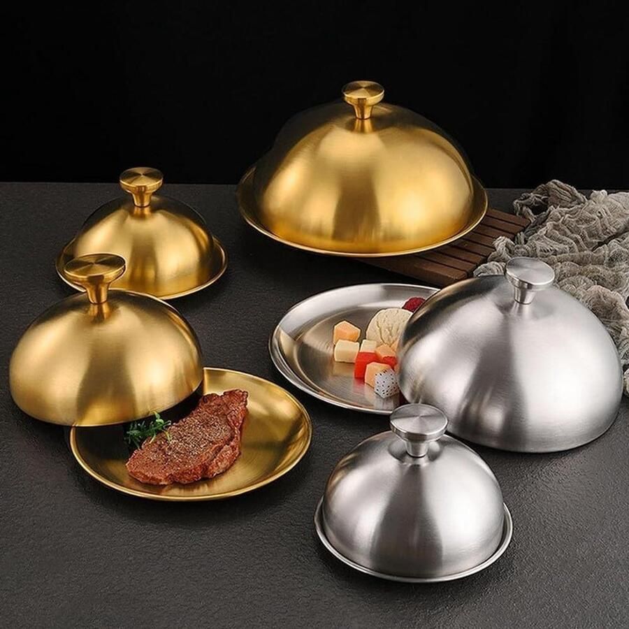 Ronde roestvrijstalen plaat cover voor biefstuk voor BBQ Teppanyaki Hot Food Retentie en Tafelpresentatie (30 cm zilver)