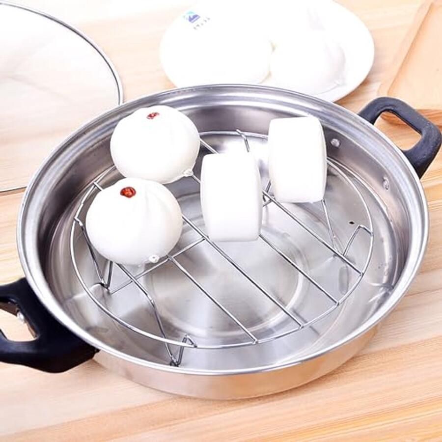 Ronde roestvrijstalen stoomrek (2 stuks 15 9 cm) voor koken en braden
