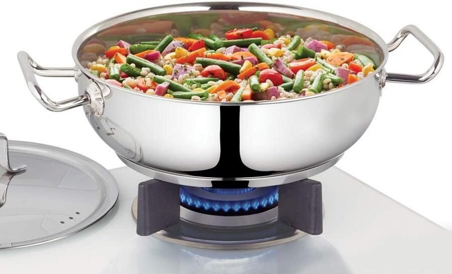 Ronde RVS Pan met Deksel voor Koken en Roerbakken