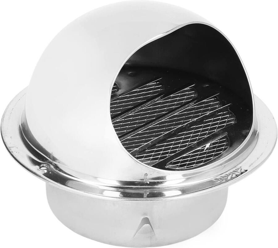 Ronde RVS Ventilatiekap Afzuigkap rooster Luchtcirculatie Buiten Met Fijnmazig Insectennet 110 mm Zilver