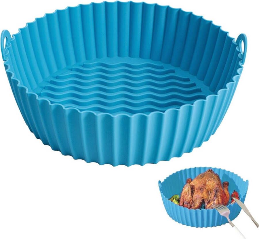 Ronde siliconen bakpan Airfryer 7 5 inch Herbruikbare luchtfriteuse siliconen bakpan hittebestendig en gemakkelijk schoon te maken siliconen pot voor luchtfriteuse ovenaccessoires blauw