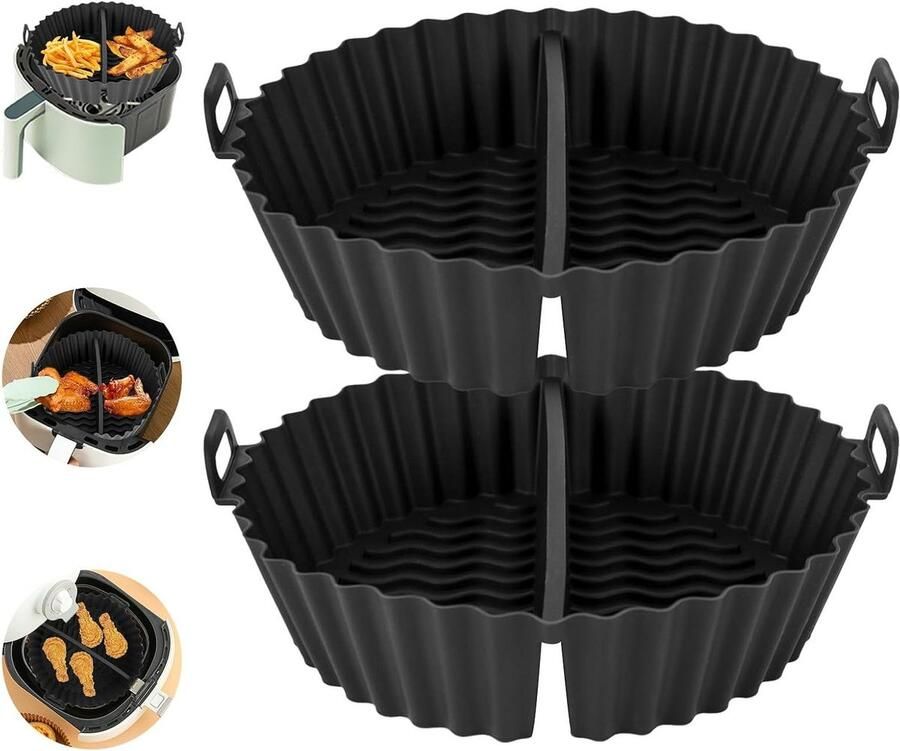 Ronde Siliconen Vorm Airfryer Bakplaat Gezond Koken Gedeeld Ontwerp 2 Stuks Zwart