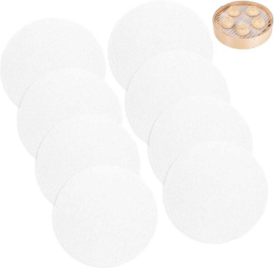 Ronde Silikonens Stoommatten 8 Stuks 33×33 cm Anti-Aanbak Stoommat voor Broodjes Knoedels en Gebak Ideaal voor Stomen en Koken