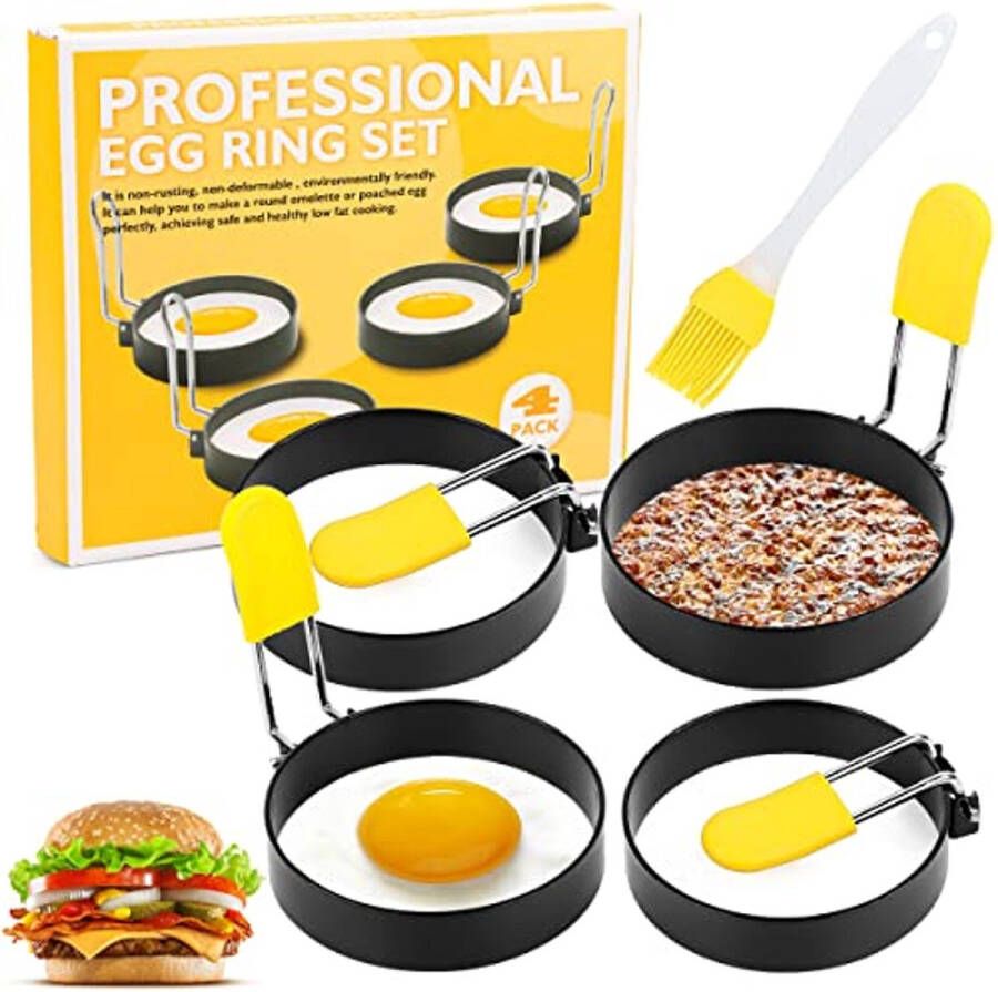 Ronde Spiegeleivorm en Pannenkoekvorm 4 Stuks Roestvrij Staal