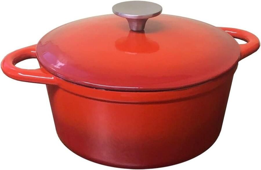 Ronde Stoofpan Gietijzeren Pan Langzaam Garen Emaille Binnenkant 20 cm Kleurverlooprood