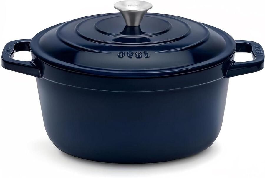 Ronde Stoofpan Gietijzeren Pan Langzaam Koken Gelijkmatige Warmteverdeling 22 cm Marineblauw