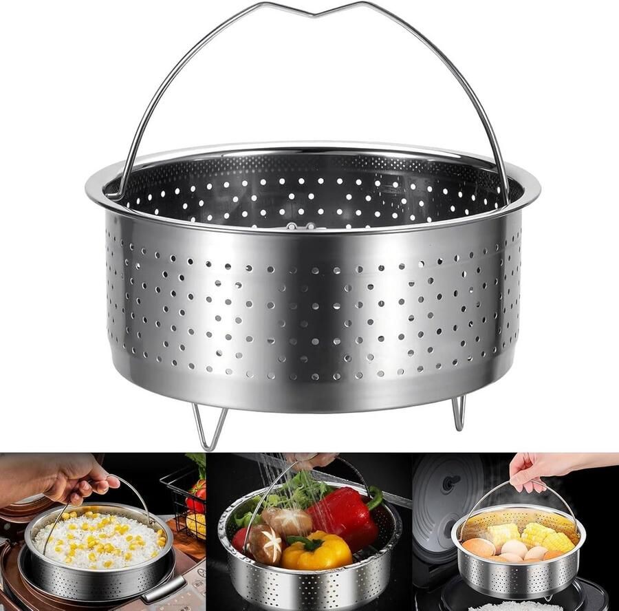 Ronde Stoominzet RVS voor Pannen en Rijstkokers met Handvat (22 cm)