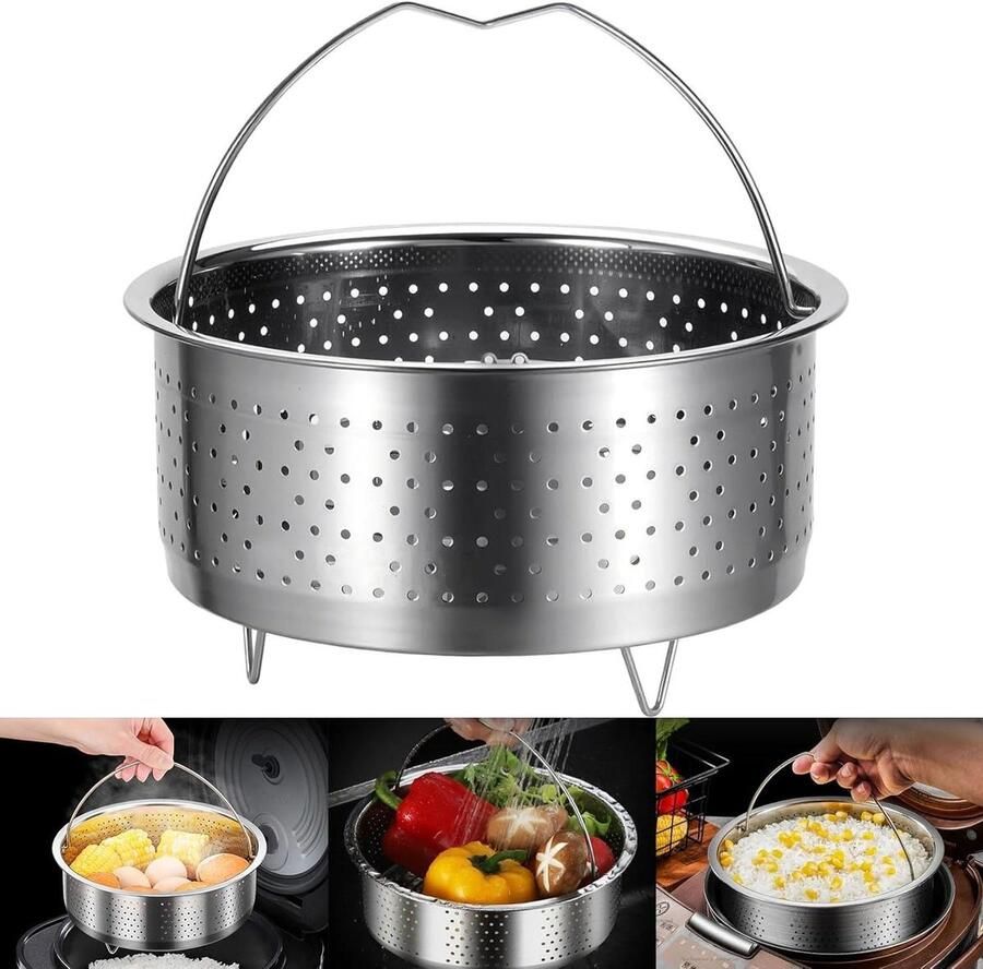 Ronde Stoominzet Stoommand Pan Gezond Koken Roestvrij Staal 304 22 cm Zilver