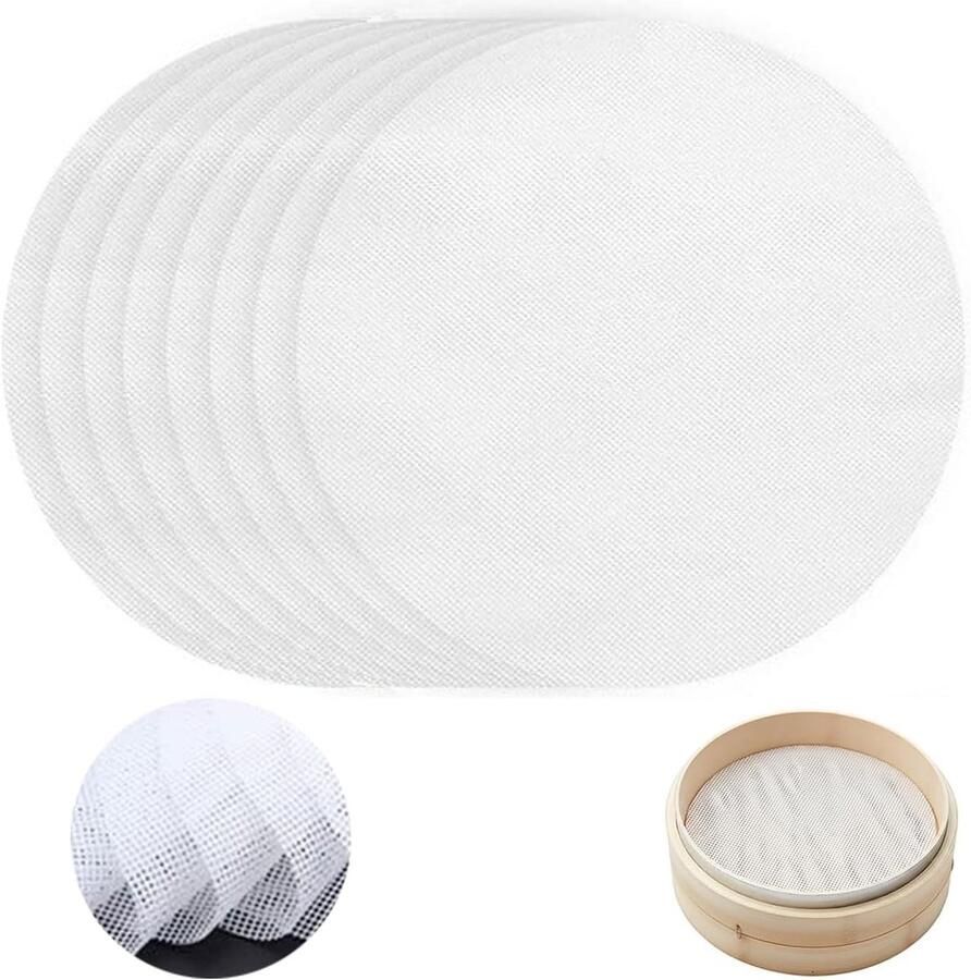 Ronde Stoommatten Anti-aanbak Pads Stomen van Voedsel Herbruikbaar en Duurzaam 8 Stuks 28 cm Bruin
