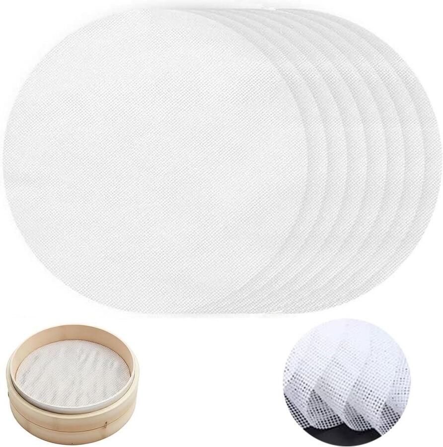 Ronde Stoommatten Anti-aanbak Pads Stomen van Voedsel Herbruikbaar en Duurzaam 8 Stuks 28 cm Bruin