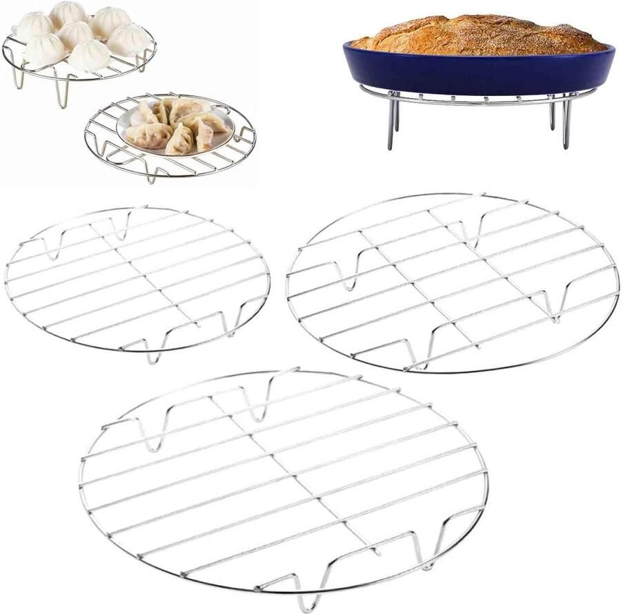 Ronde stoomroosters Stoominzet bakken Gezond koken Set van 3 23-28 cm Zilver