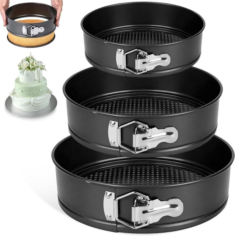 Ronde Taartvormen Set van 3 Hinge Mould met Verwijderbare Bodem Anti-aanbak Bakset voor Taarten Quiches en Pizza (20cm 22cm 24cm)