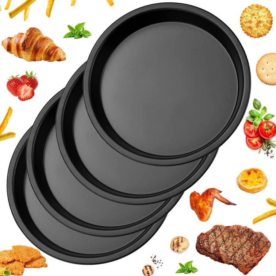 Ronde Taartvormen Set van 4 18 cm Diameter Ideaal voor Taarten Pizza en Quiches van Koolstofstaal