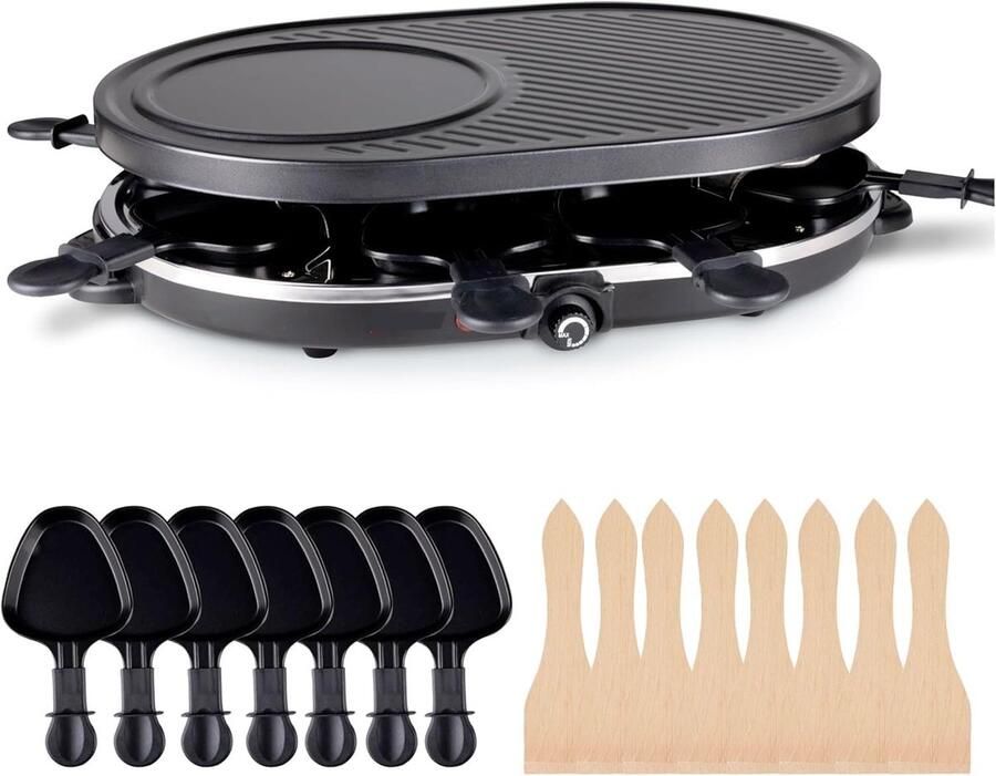 Ronde Tafelgrill voor 8 Personen met Steenzijde en Crêpe Functie