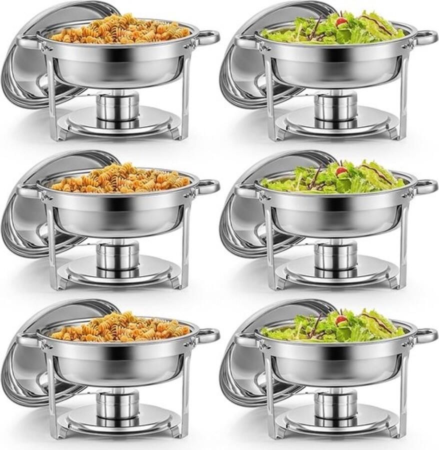 Ronde Voedselwarmer Buffet Serveerschaal Gerechten Warm Houden Stapelbaar Ontwerp 5 Liter Capaciteit Roestvrij Staal