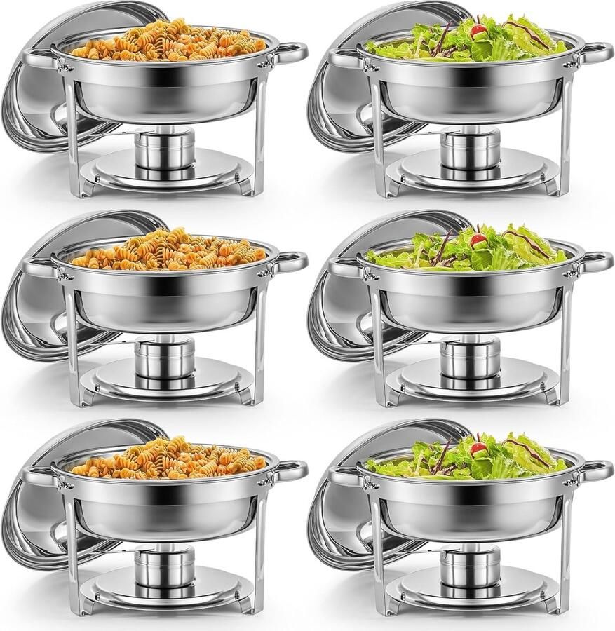 Ronde Voedselwarmer Buffet Serveerschaal Gerechten Warm Houden Stapelbaar Ontwerp 5 Liter Capaciteit Roestvrij Staal