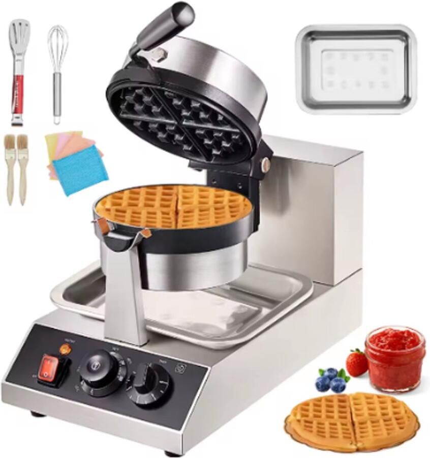 Ronde Wafelijzer – 1300W – Temperatuurregeling – Antiaanbaklaag – Snelle & Professionele Wafels