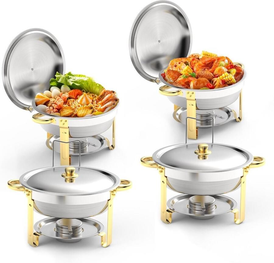 Ronde Warmhoudpan Set (5QT) 4 Delige Buffetwarmer & Serveerset voor Catering en Feesten