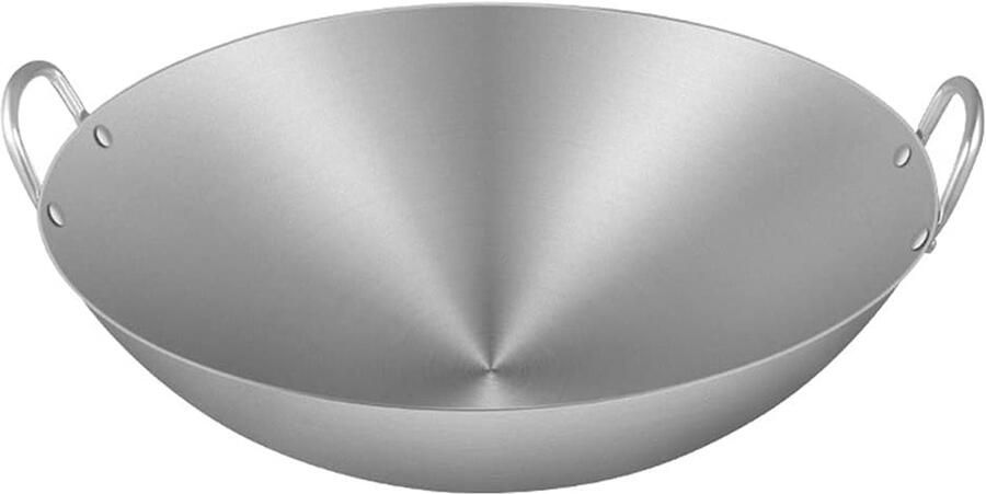Ronde Wok Pan Kookpan Keuken Lekker Koken Dubbele Oor Handgrepen 34-70 cm Zilverkleurig