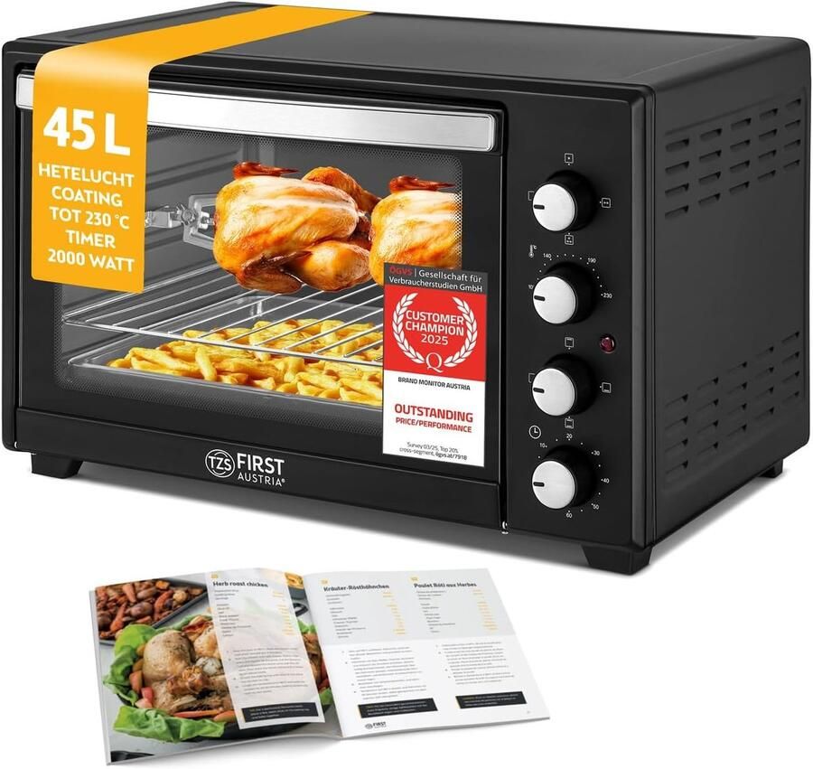 Quvo Heteluchtoven Oven Airfryer Oven 45 Liter 2000 Watt Zwart 56cm x 41cm x 35cm