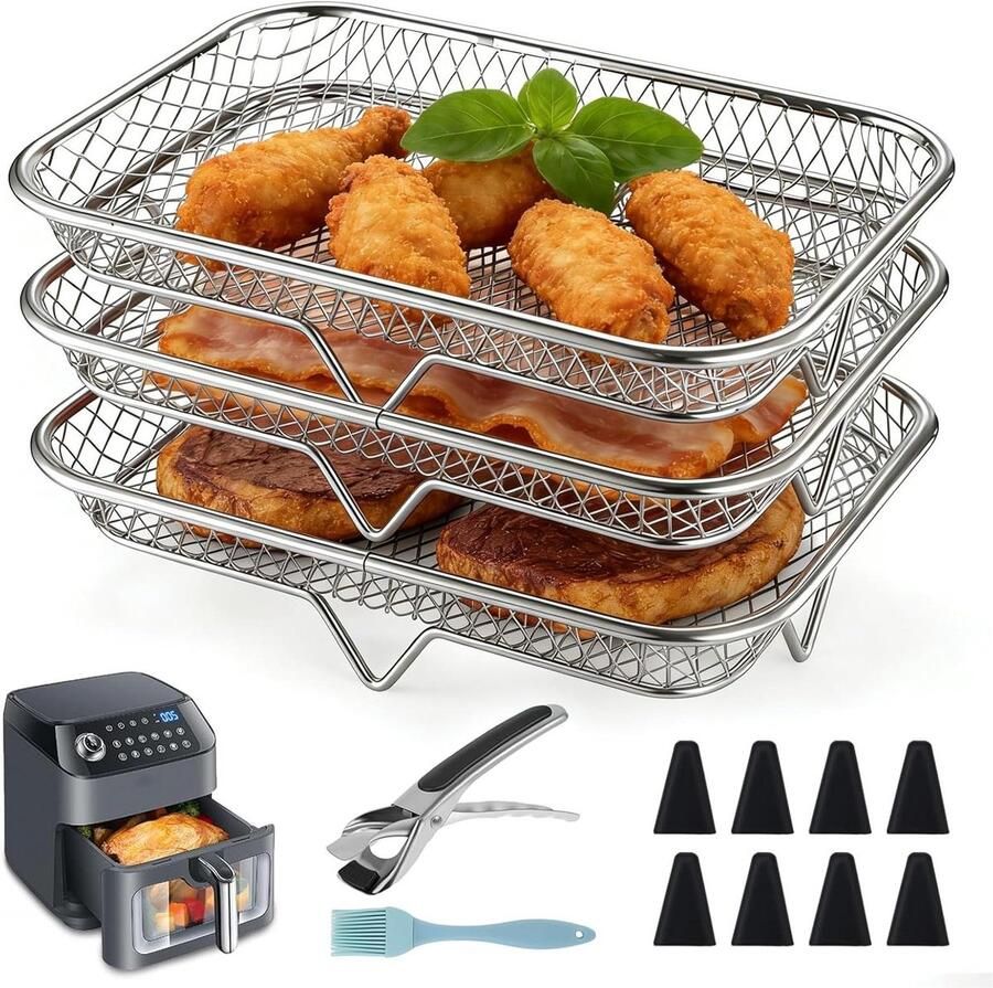 Ronte Stapelbare manden voor heteluchtfriteuse Rooster van 304 roestvrij staal 19.5 * 13.5 * 4 cm