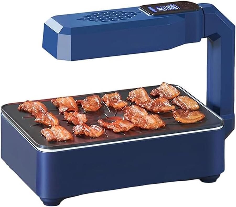 Jimmy&Jacky Rookloze Elektrische Grill 80-280℃ Temperatuurregeling Verwijderbare Anti-aanbakplaat Snelle Opwarming Timerfunctie 1-80 Min Geschikt voor Vaatwasser