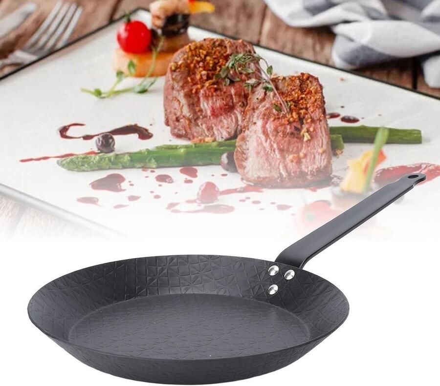 Rookloze Koolstofstalen Koekenpan voor Gezond Koken van Steaks Eieren en Groenten met Comfortabele Handgreep