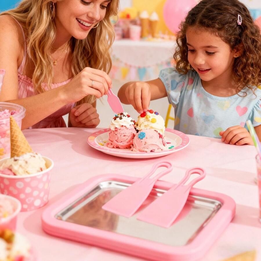 Roomijsmaker Plaat Dessert Maker Snel Desserts Maken Direct Koelend Oppervlak Compact Ontwerp Roze