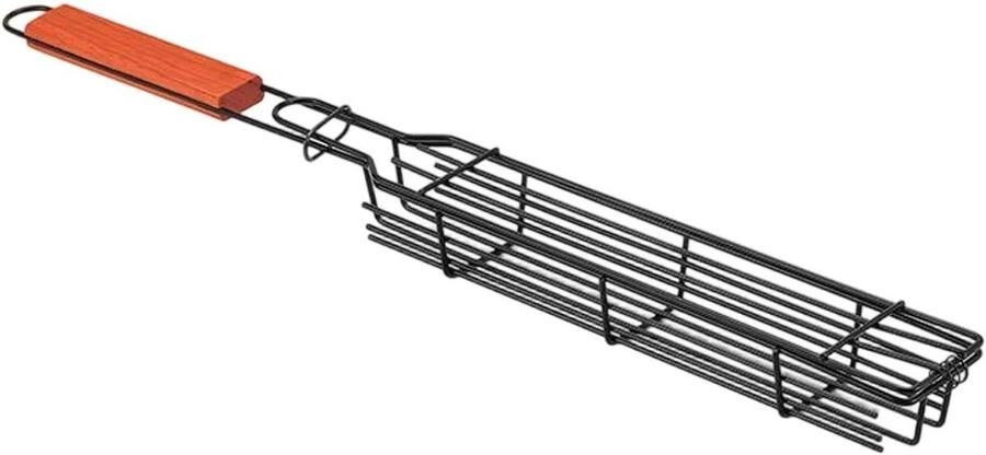 Rooster Mand Grill Klem Worst Grillen Dubbel Net Systeem 51 cm Lengte Zilver